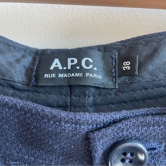 APC linen cotton trousers wide leg pants sz FR 38 US 6 navy blue pleated A.P.C. - Picture 3 of 9